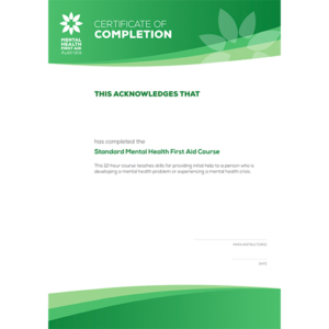 Standard MHFA Completion Certificate