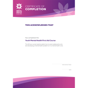 Youth MHFA Completion Certificate